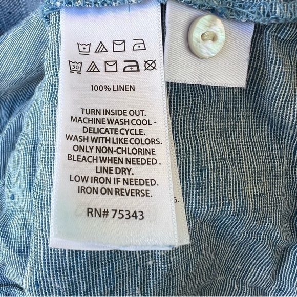 SIGRID OLSEN LINEN PEPLUM PINSTRIPE BUTTON DOWN TOP SIZE SMALL EUC - Picture 4 of 8